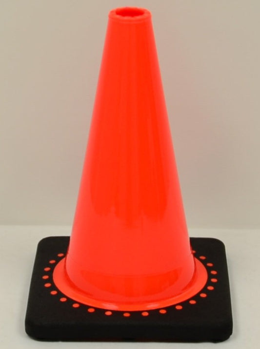 Brand:	JBC Product Type	Safety Cone w/Black Base Tall	12" Base Type	8.7" x 8.7" Weight	1.5 lbs Color	Orange, Black Material	100% Recycable PVC Safety Standards	MUTCD; NCHRP-350 Per Pallet	1000